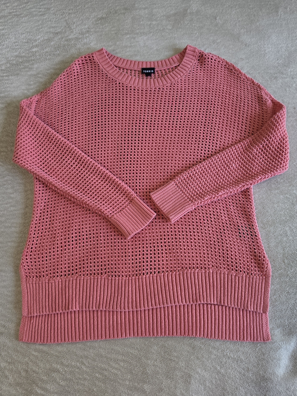 torrid Rose-Pink Open Weave Crewneck Sweater